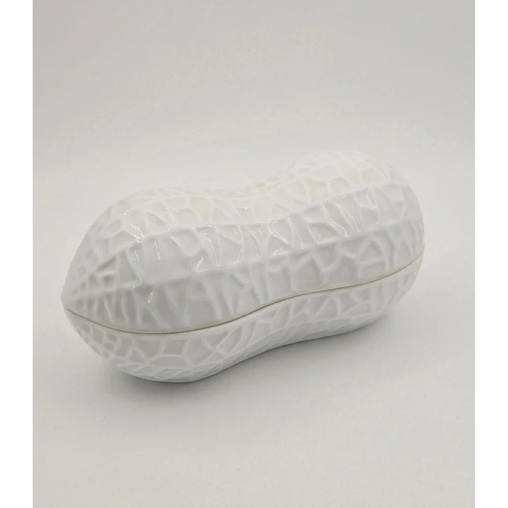 Schmid Design Folio White Ceramic Peanut Lidded Trinket Candy Dish Box 6.5